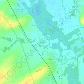 Courlangesの地形図、標高、地勢