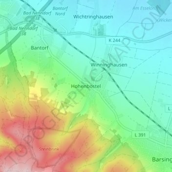 Hohenbostelの地形図、標高、地勢
