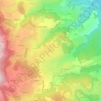 Triolsの地形図、標高、地勢