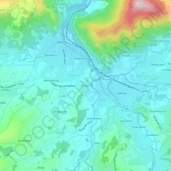 Hiruetaの地形図、標高、地勢