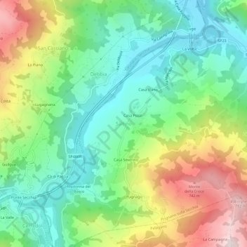 Saltinoの地形図、標高、地勢
