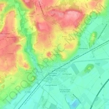 Mas Grobonの地形図、標高、地勢