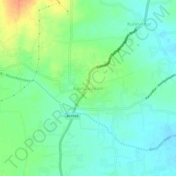 Kovilpalayamの地形図、標高、地勢