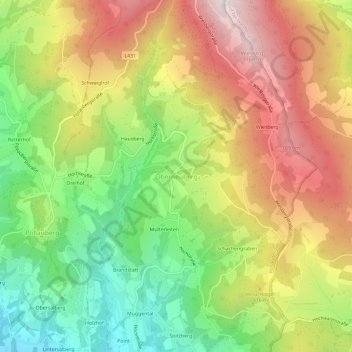Oberneubergの地形図、標高、地勢