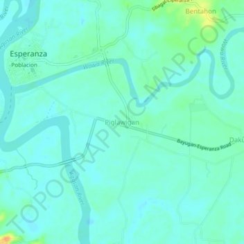 Piglawiganの地形図、標高、地勢
