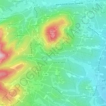 Côte de Brouillyの地形図、標高、地勢