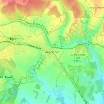 Faberstownの地形図、標高、地勢