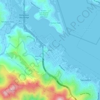 Waldoの地形図、標高、地勢