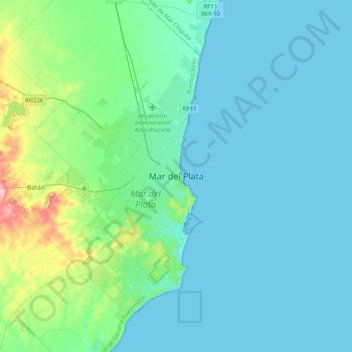 Mar del Plataの地形図、標高、地勢