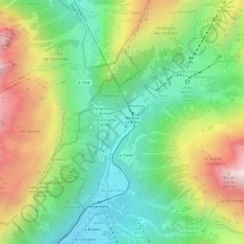 Les Frasserandsの地形図、標高、地勢