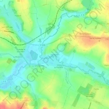 Les Mazesの地形図、標高、地勢