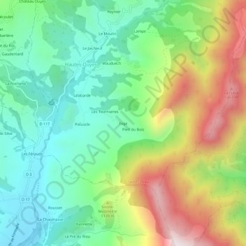 Togeの地形図、標高、地勢