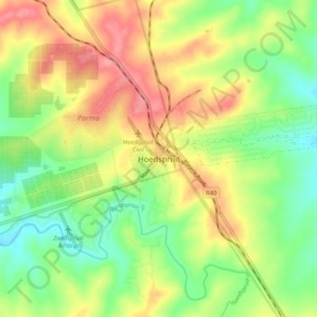 Hoedspruitの地形図、標高、地勢