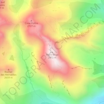 Mont Bégoの地形図、標高、地勢