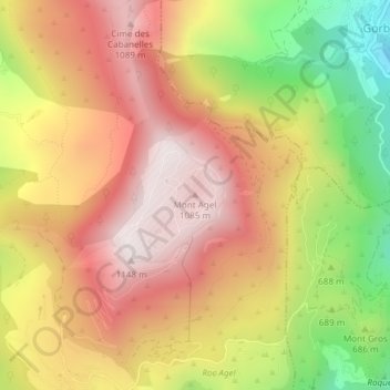 Mont Agelの地形図、標高、地勢