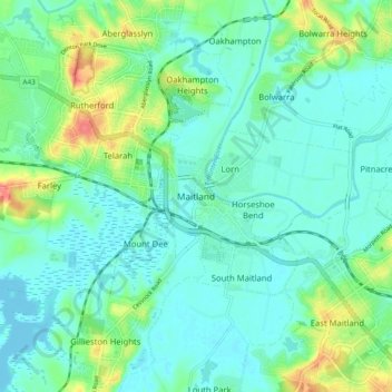 Maitlandの地形図、標高、地勢