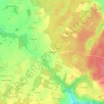 Les Mottetsの地形図、標高、地勢