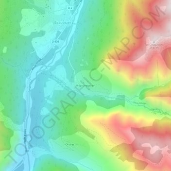 Villars Heyssierの地形図、標高、地勢