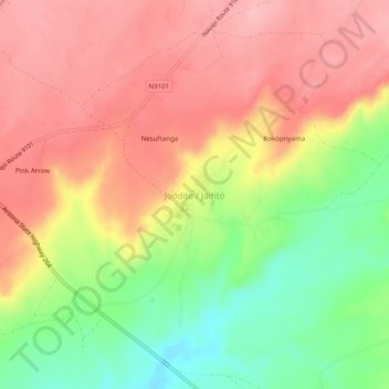 Jedditoの地形図、標高、地勢
