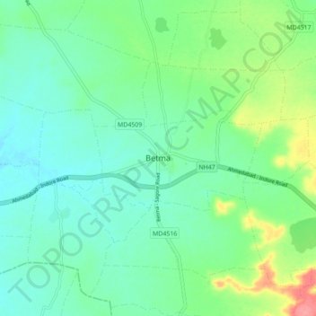 Betmaの地形図、標高、地勢