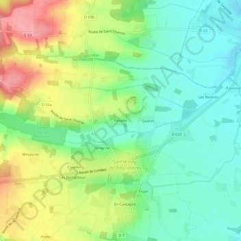 Penelleの地形図、標高、地勢