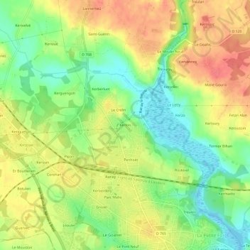 Kerloisの地形図、標高、地勢