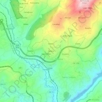 Feiteiraの地形図、標高、地勢