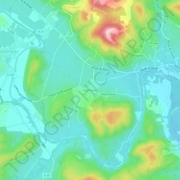 Saint-Gelyの地形図、標高、地勢