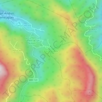 Encino Grandeの地形図、標高、地勢