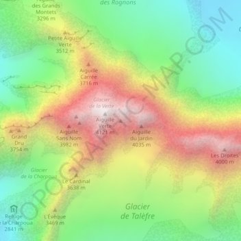 Grande Rocheuseの地形図、標高、地勢