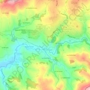 Grange d'Allierの地形図、標高、地勢