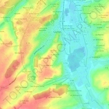 Le Rocardの地形図、標高、地勢