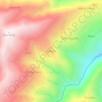 Dombuの地形図、標高、地勢