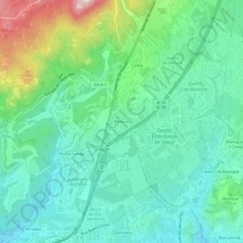 Belouraの地形図、標高、地勢