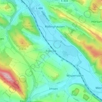Föhrsteの地形図、標高、地勢