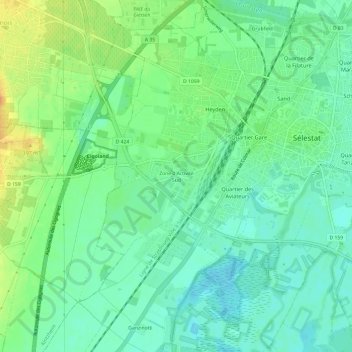 Zone d'Activité Sudの地形図、標高、地勢