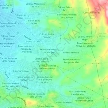 Colonia Santa Feの地形図、標高、地勢