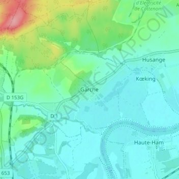 Garcheの地形図、標高、地勢