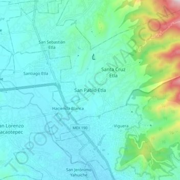 San Pablo Etlaの地形図、標高、地勢