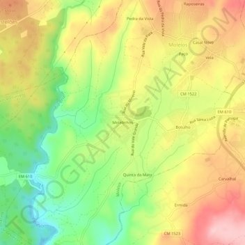 Molelinhosの地形図、標高、地勢