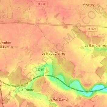 Le Haut Cierreyの地形図、標高、地勢