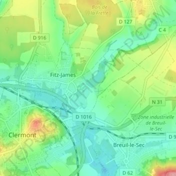 Bécrelの地形図、標高、地勢