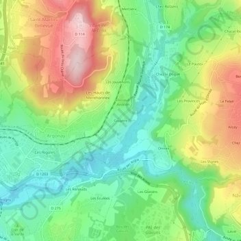 Gruyèreの地形図、標高、地勢
