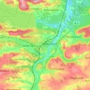 Pleinfeldの地形図、標高、地勢