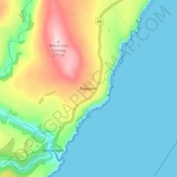 Newportの地形図、標高、地勢