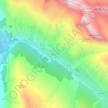 Crestaの地形図、標高、地勢