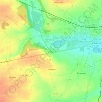 La Butteの地形図、標高、地勢