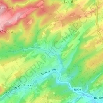 Moresséeの地形図、標高、地勢