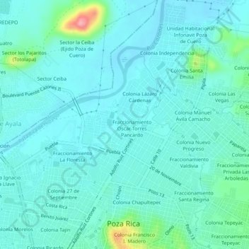 Fraccionamiento Hidalgoの地形図、標高、地勢