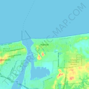 Allendeの地形図、標高、地勢